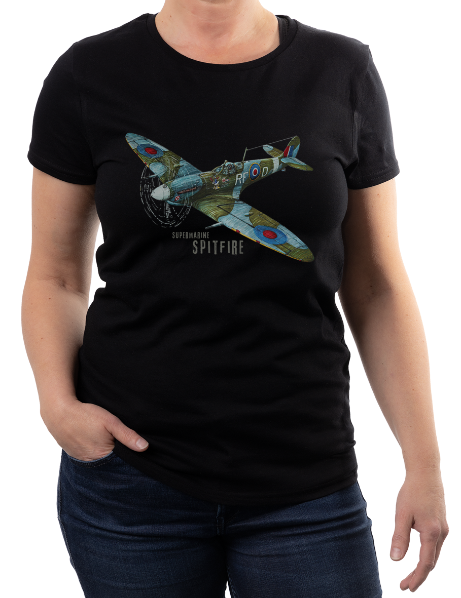 Supermarine Spitfire — koszulka (Kolor koszulki: czarny; Rozmiar: L (damska); Rodzaj nadruku: Supermarine Spitfire)