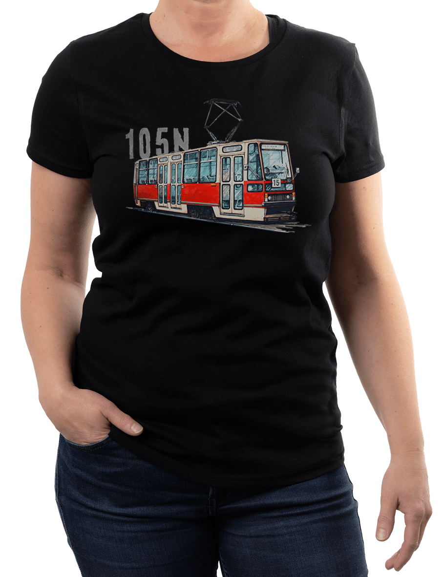 Konstal 105N — koszulka (Kolor koszulki: czarny; Rozmiar: XL (damska); Rodzaj nadruku: Konstal 105N)