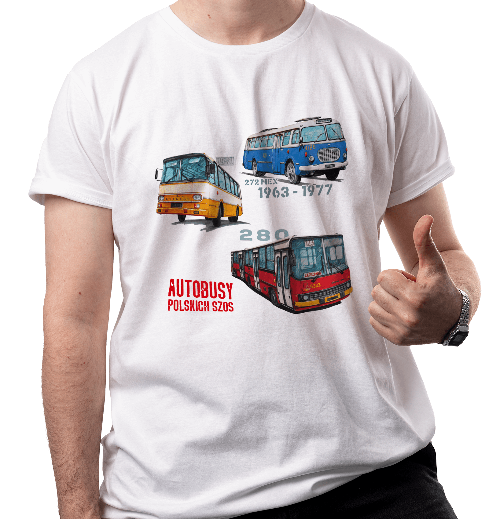 Koszulka dla kierowcy autobusu (Kolor koszulki: biały; Rozmiar: M (męska); Rodzaj nadruku: BUSMIX)