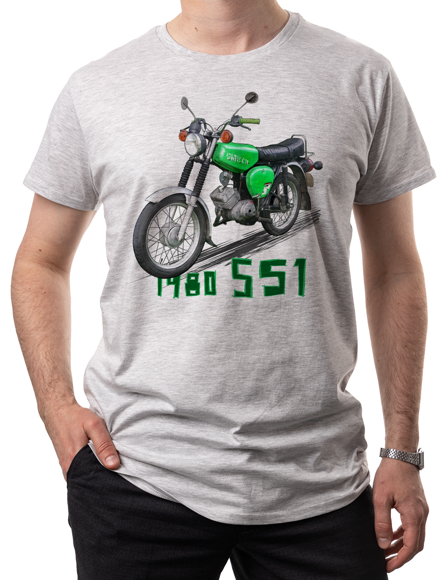 Simson — koszulka (Kolor koszulki: jasnoszary melanż; Rozmiar: 4XL (męska); Rodzaj nadruku: Simson)