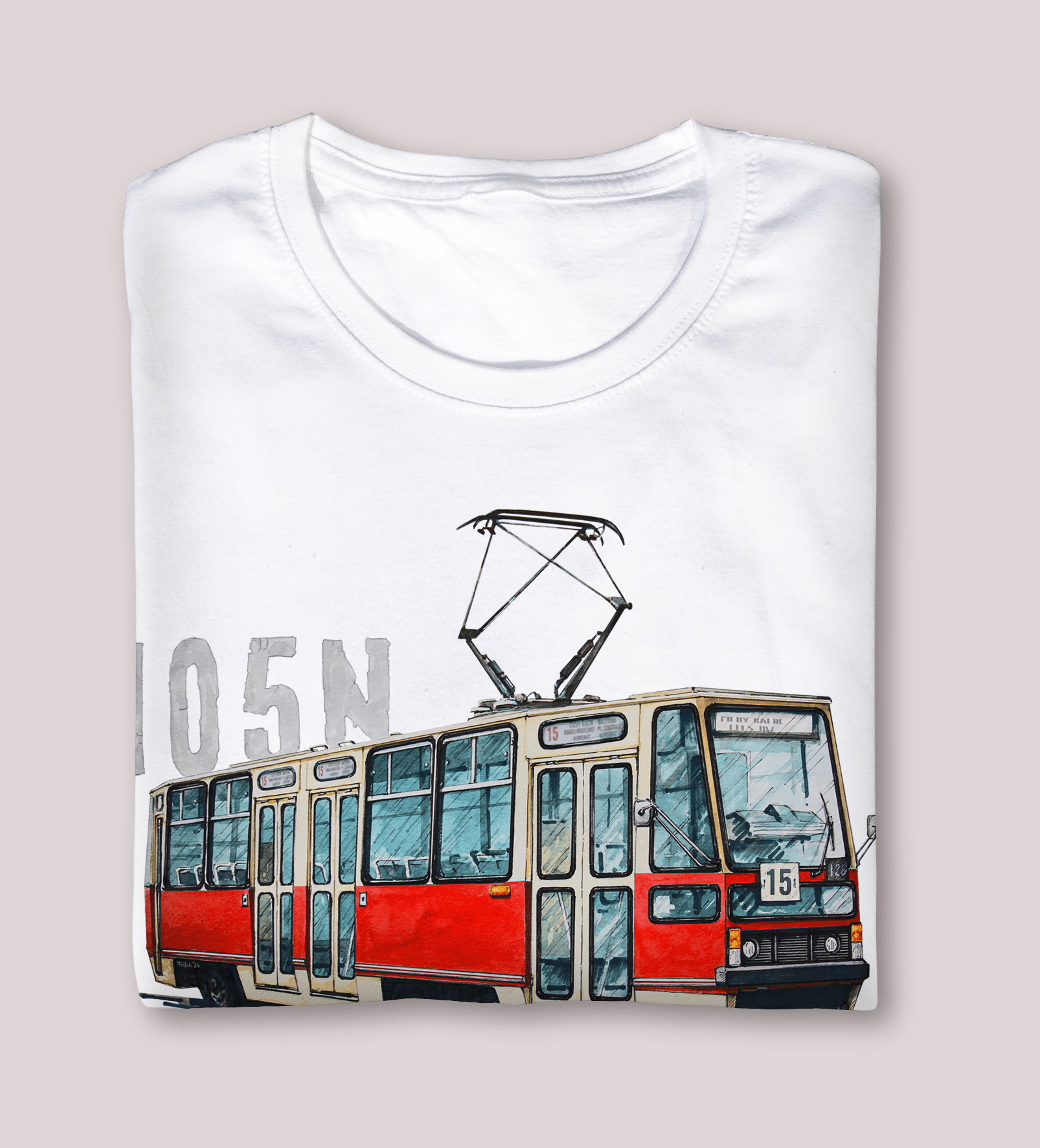 Konstal 105N — koszulka (Kolor koszulki: biały; Rozmiar: 5 - 6 lat; Rodzaj nadruku: Konstal 105N)