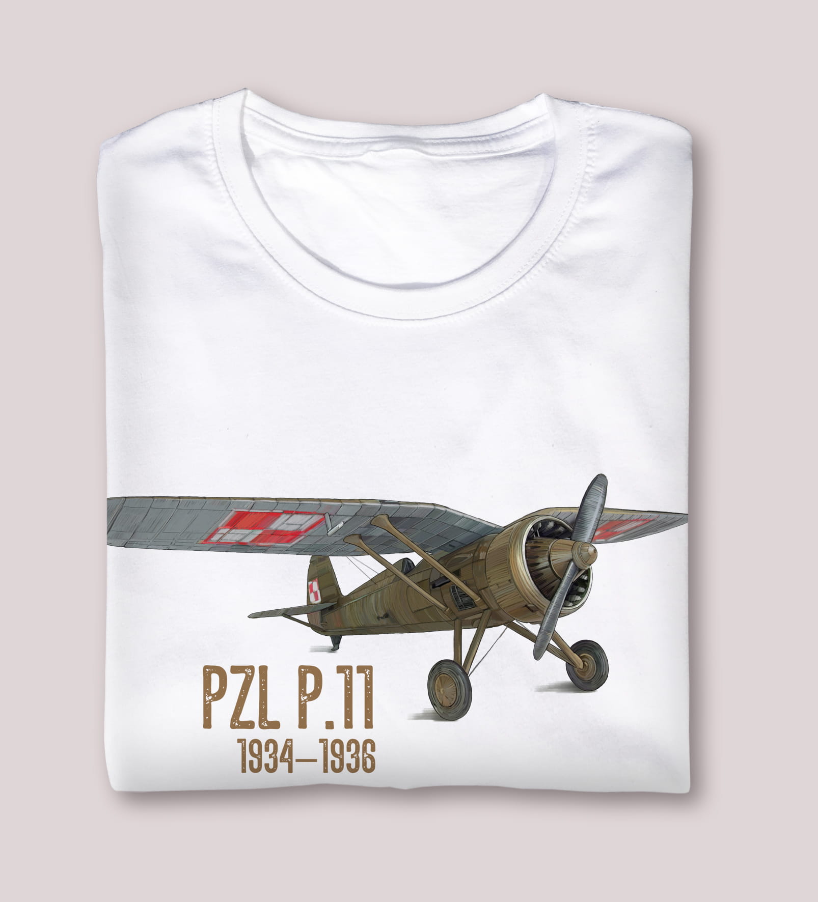 PZL P.11 — koszulka (Kolor koszulki: biały; Rozmiar: 9 - 11 lat; Rodzaj nadruku: PZL P.11)