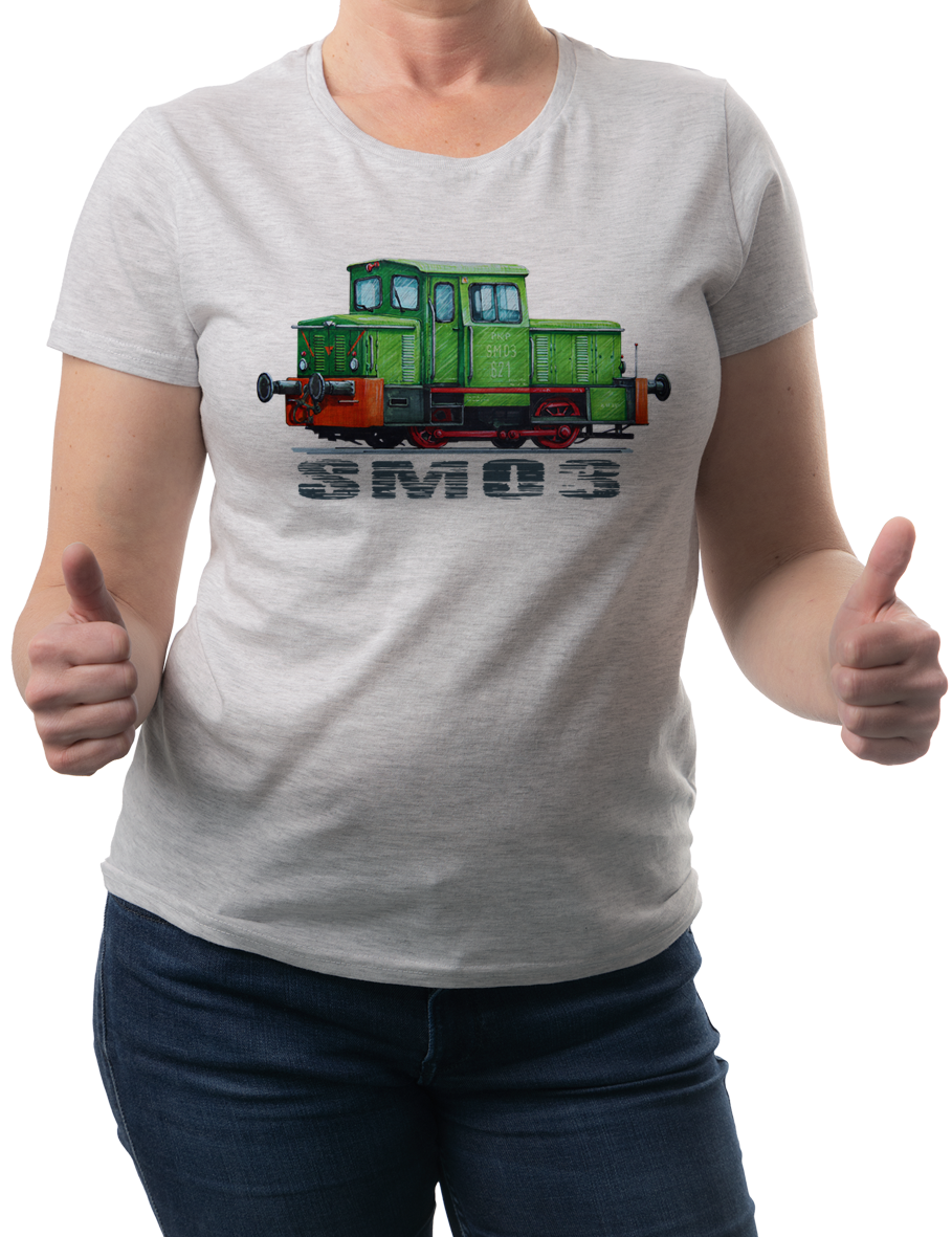 SM03 — koszulka (Kolor koszulki: jasnoszary melanż; Rozmiar: 3XL (damska); Rodzaj nadruku: SM03)