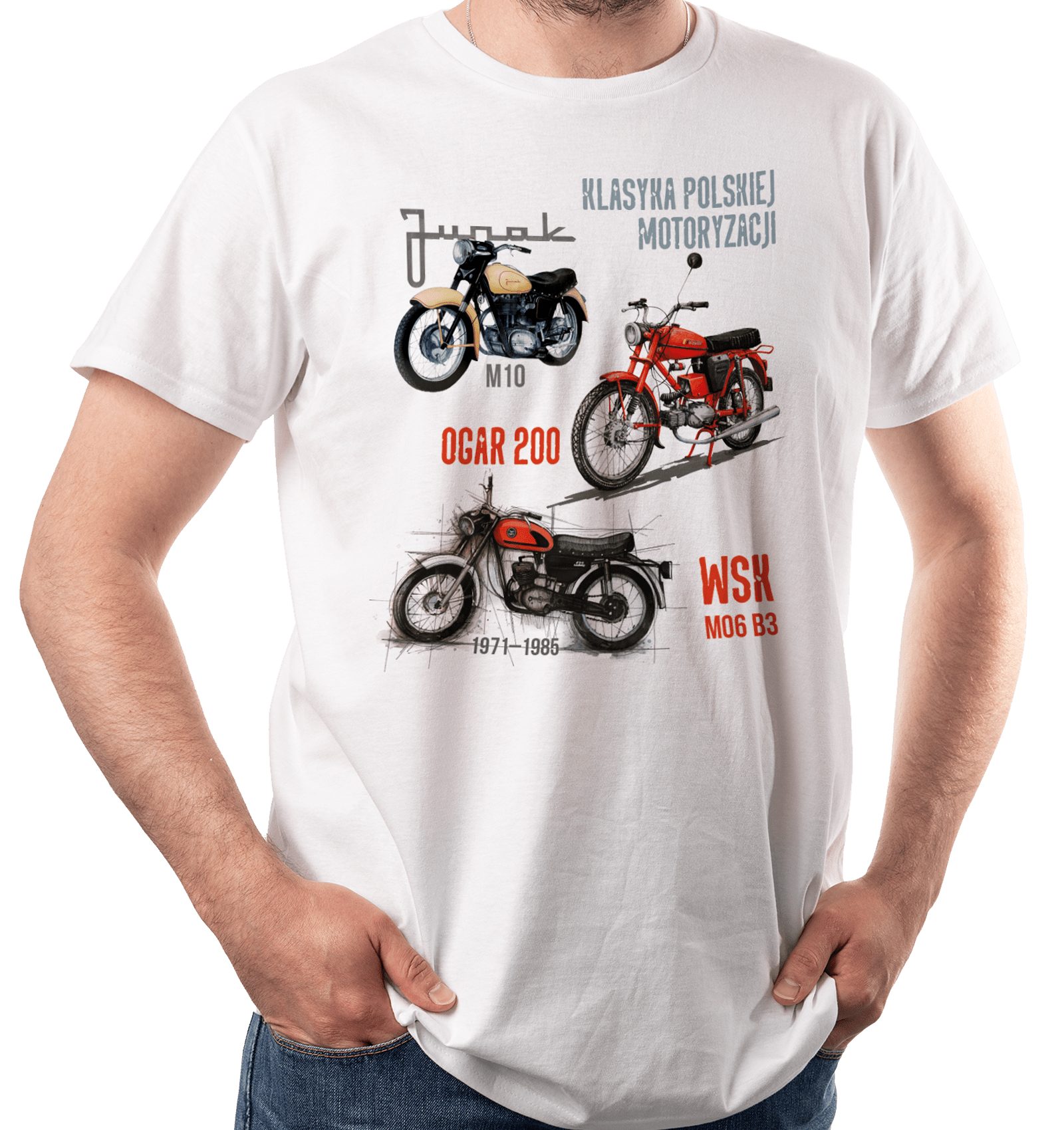 Koszulka dla motocyklisty (Kolor koszulki: biały; Rozmiar: XS (męska); Rodzaj nadruku: MOTMIX)