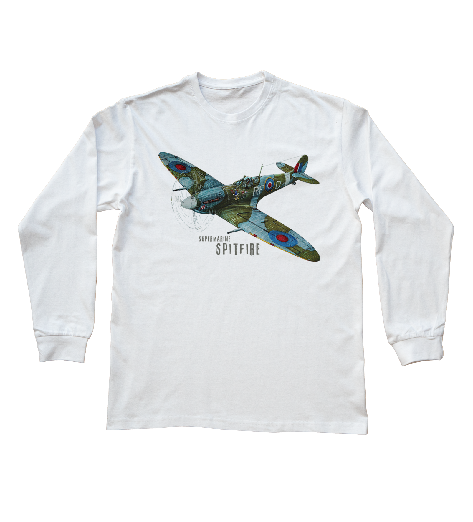 Supermarine Spitfire — bluzka z długim rękawem (Rozmiar: 12 - 14 lat; Kolor koszulki: biały; Rodzaj nadruku: Supermarine Spitfire)