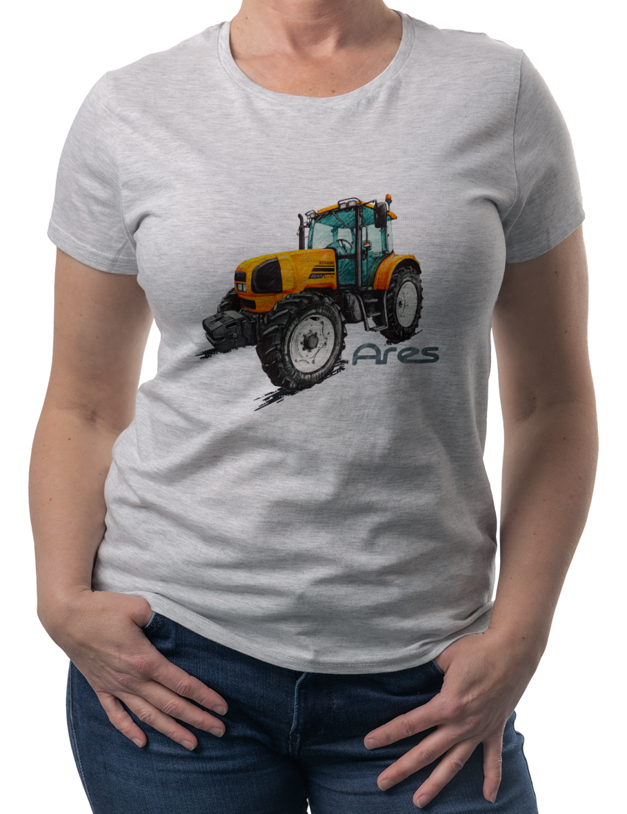 Renault Ares — koszulka (Kolor koszulki: jasnoszary melanż; Rozmiar: S (damska); Rodzaj nadruku: Renault Ares)