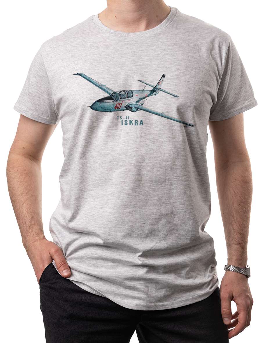 Iskra — koszulka (Kolor koszulki: jasnoszary melanż; Rozmiar: 4XL (męska); Rodzaj nadruku: Iskra)
