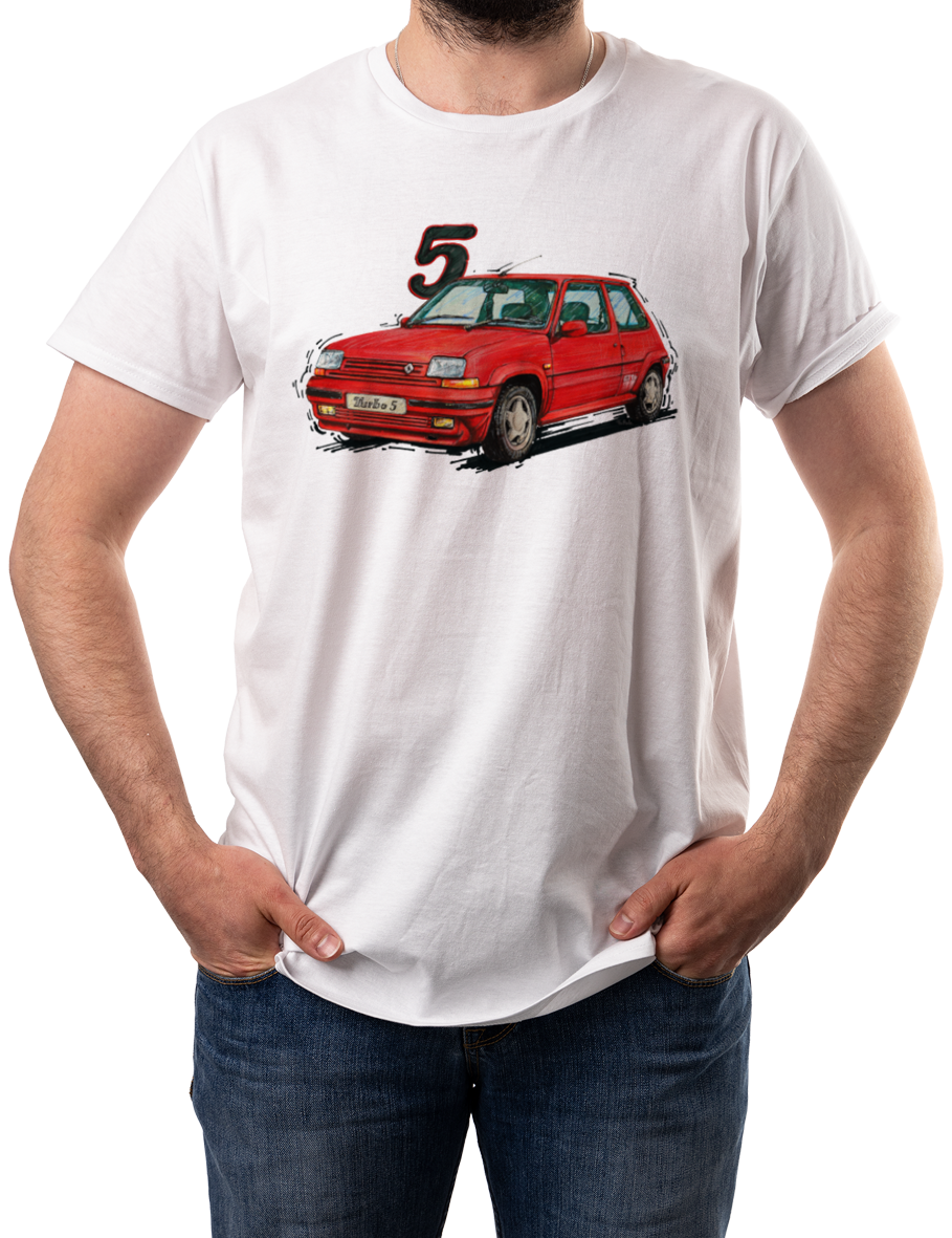 Renault 5 — koszulka (Kolor koszulki: biały; Rozmiar: XL (męska); Rodzaj nadruku: Renault 5)