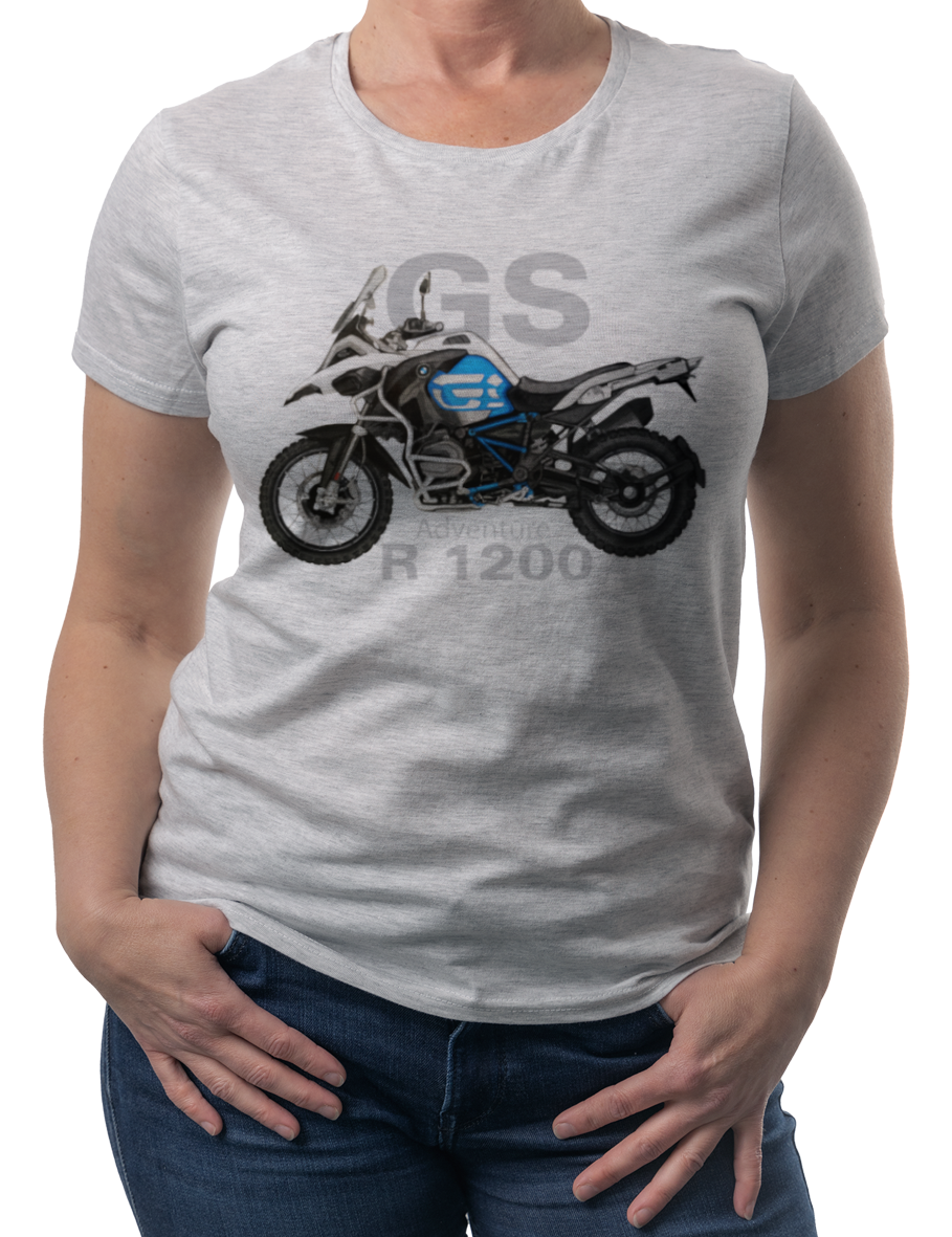 BMW GS — koszulka (Kolor koszulki: jasnoszary melanż; Rozmiar: 3XL (damska); Rodzaj nadruku: BMW GS)