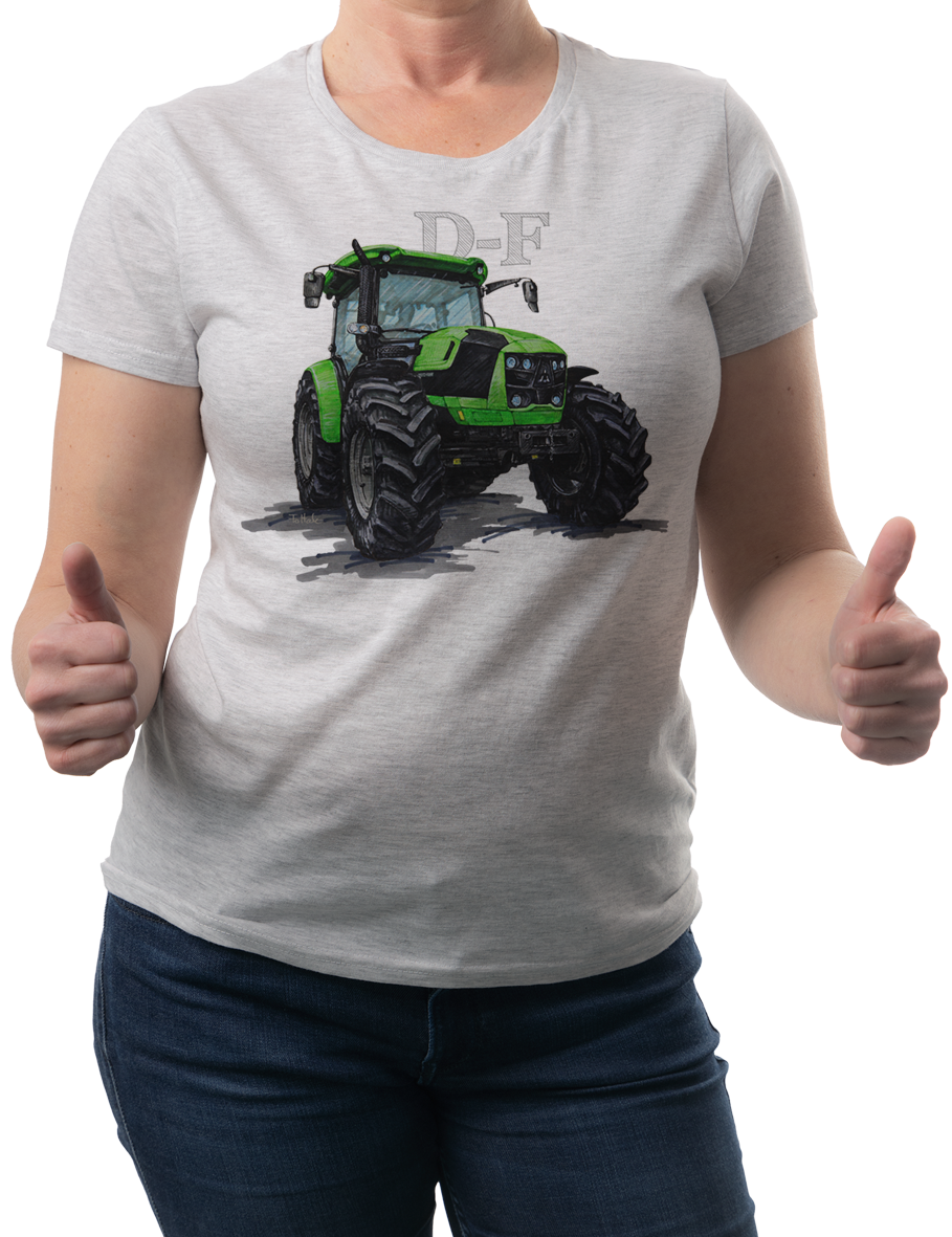 Deutz-Fahr — koszulka (Kolor koszulki: jasnoszary melanż; Rozmiar: M (damska); Rodzaj nadruku: Deutz-Fahr)