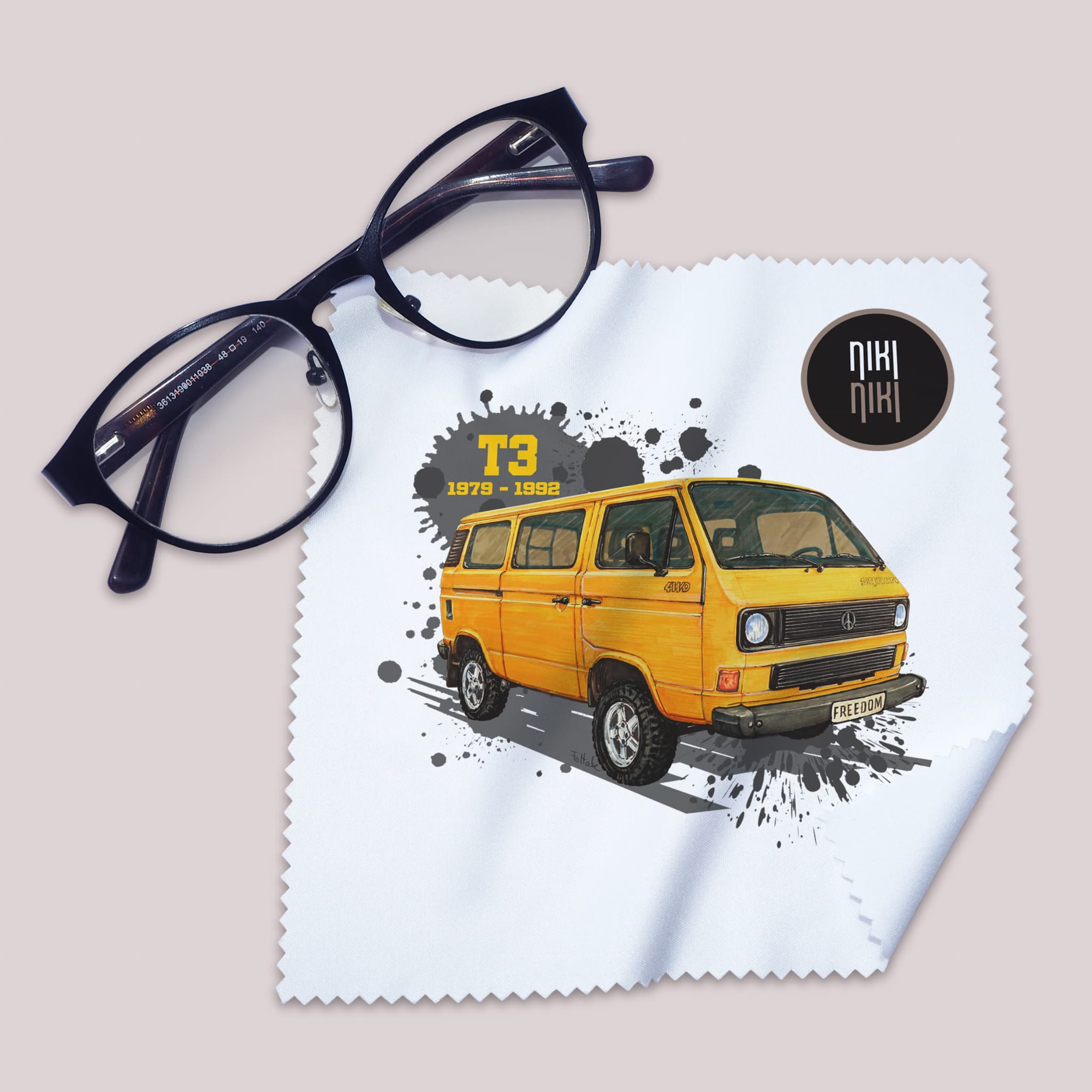 VW T3 — ściereczka (Kolor nadruku: żółty; Rodzaj nadruku: VW T3)