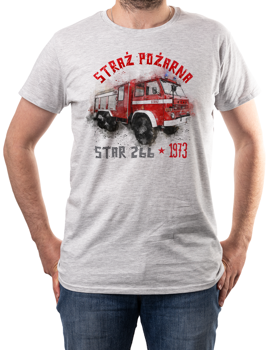 Straż Pożarna — koszulka (Kolor koszulki: jasnoszary melanż; Rozmiar: 5XL (męska); Rodzaj nadruku: Straż Pożarna)