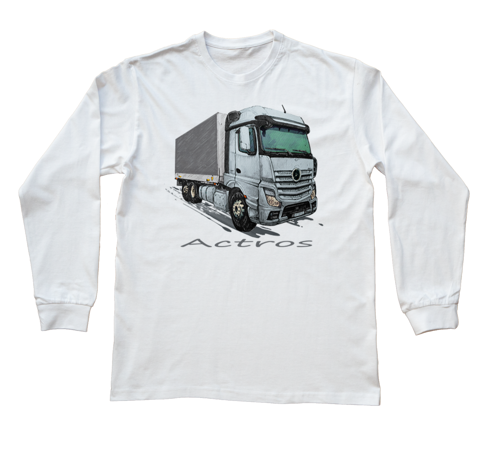 Mercedes-Benz Actros — bluzka z długim rękawem (Rozmiar: 12 - 14 lat; Kolor koszulki: biały; Rodzaj nadruku: Mercedes-Benz Actros)