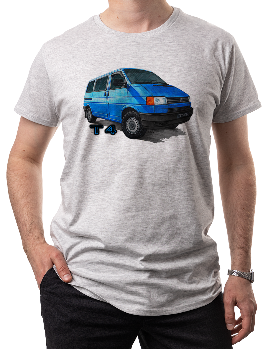 VW T4 — koszulka (Kolor koszulki: jasnoszary melanż; Rozmiar: XL (męska); Rodzaj nadruku: VW T4)