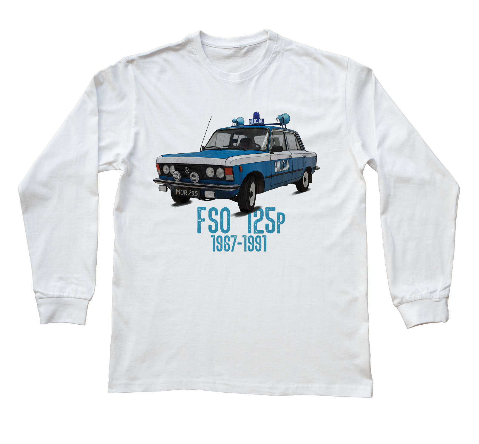 FSO 125p MO — bluzka z długim rękawem (Rozmiar: XXL (dorosła); Kolor koszulki: biały; Rodzaj nadruku: FSO 125p MO — Milicja)