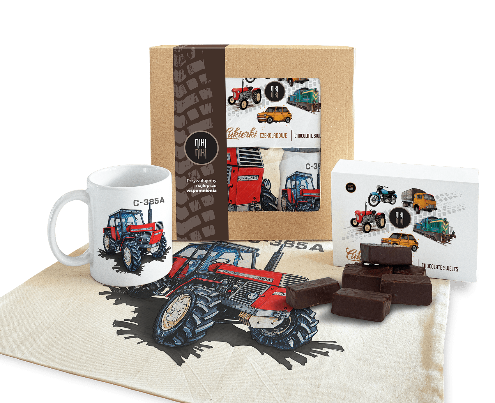 Ursus C-385A — paczka (Zawartość paczki: koszulka, torba, kubek, słodycze; Rozmiar koszulki / bluzy: M (męska); Kolor koszulki / bluzy: czarny; Rodzaj