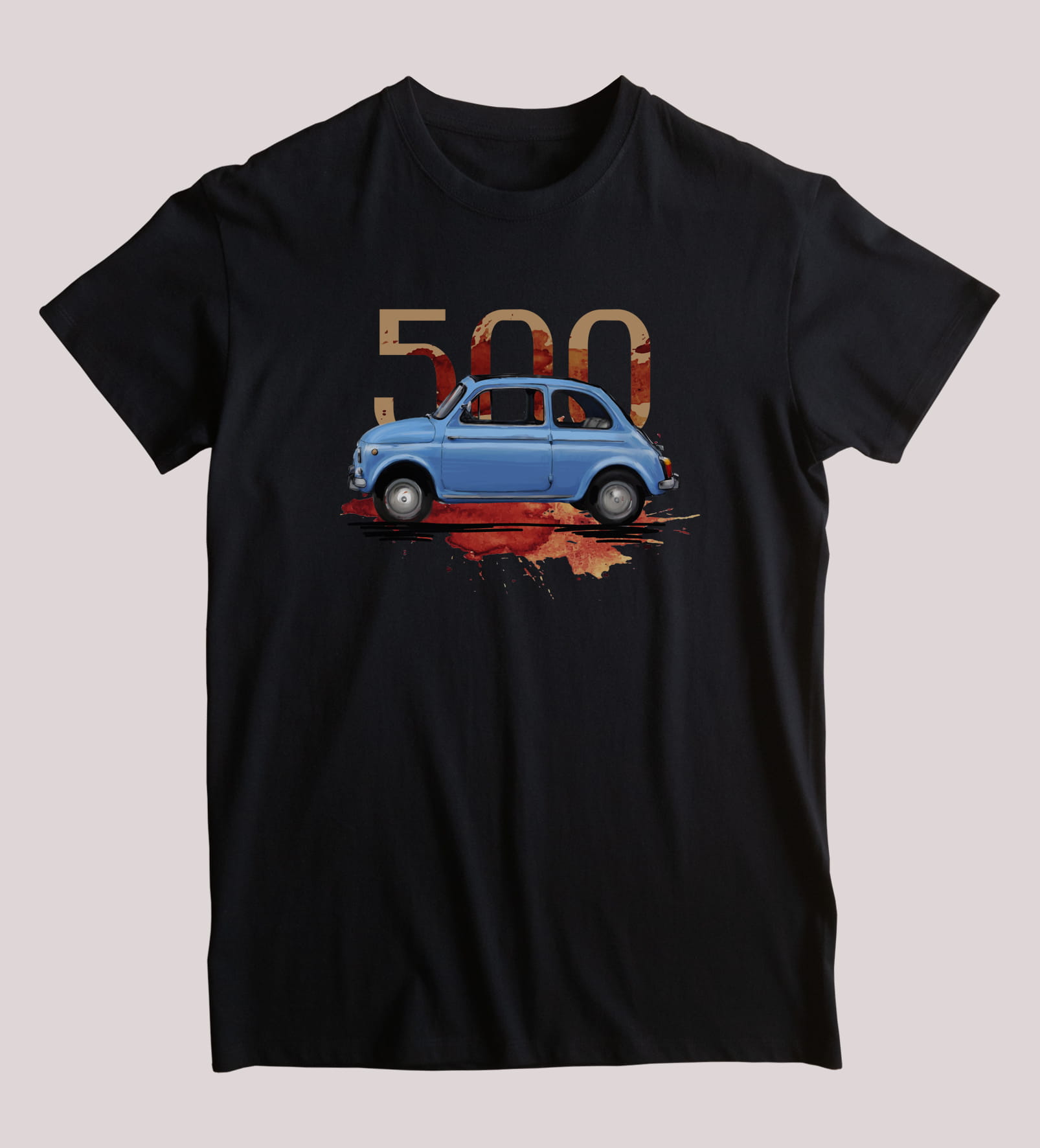 Fiat 500 — koszulka (Kolor koszulki: czarny; Rozmiar: 7 - 8 lat; Rodzaj nadruku: Fiat 500)