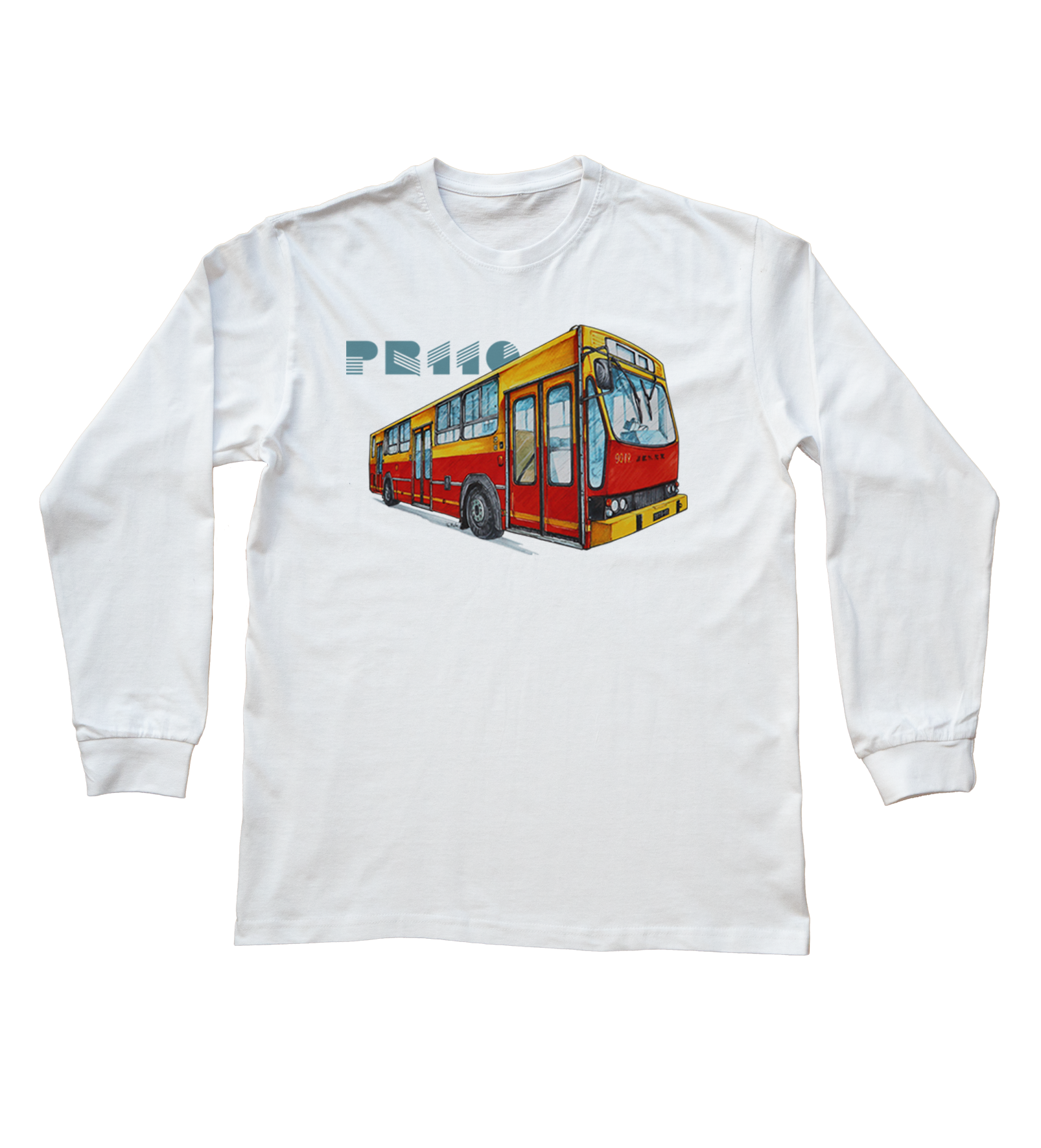 Jelcz PR110 — bluzka z długim rękawem (Rozmiar: XS (dorosła); Kolor koszulki: biały; Rodzaj nadruku: Jelcz PR110)