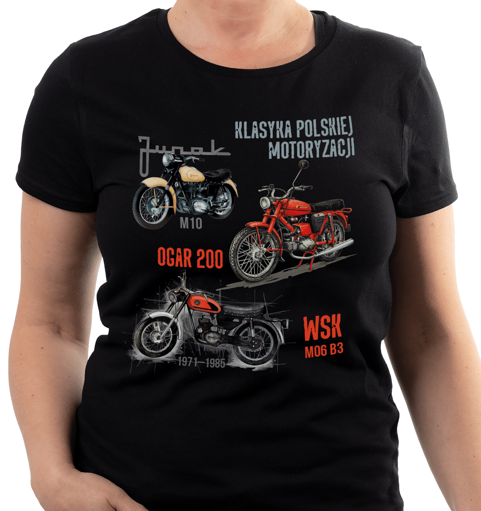 Koszulka dla motocyklisty (Kolor koszulki: czarny; Rozmiar: M (damska); Rodzaj nadruku: MOTMIX)