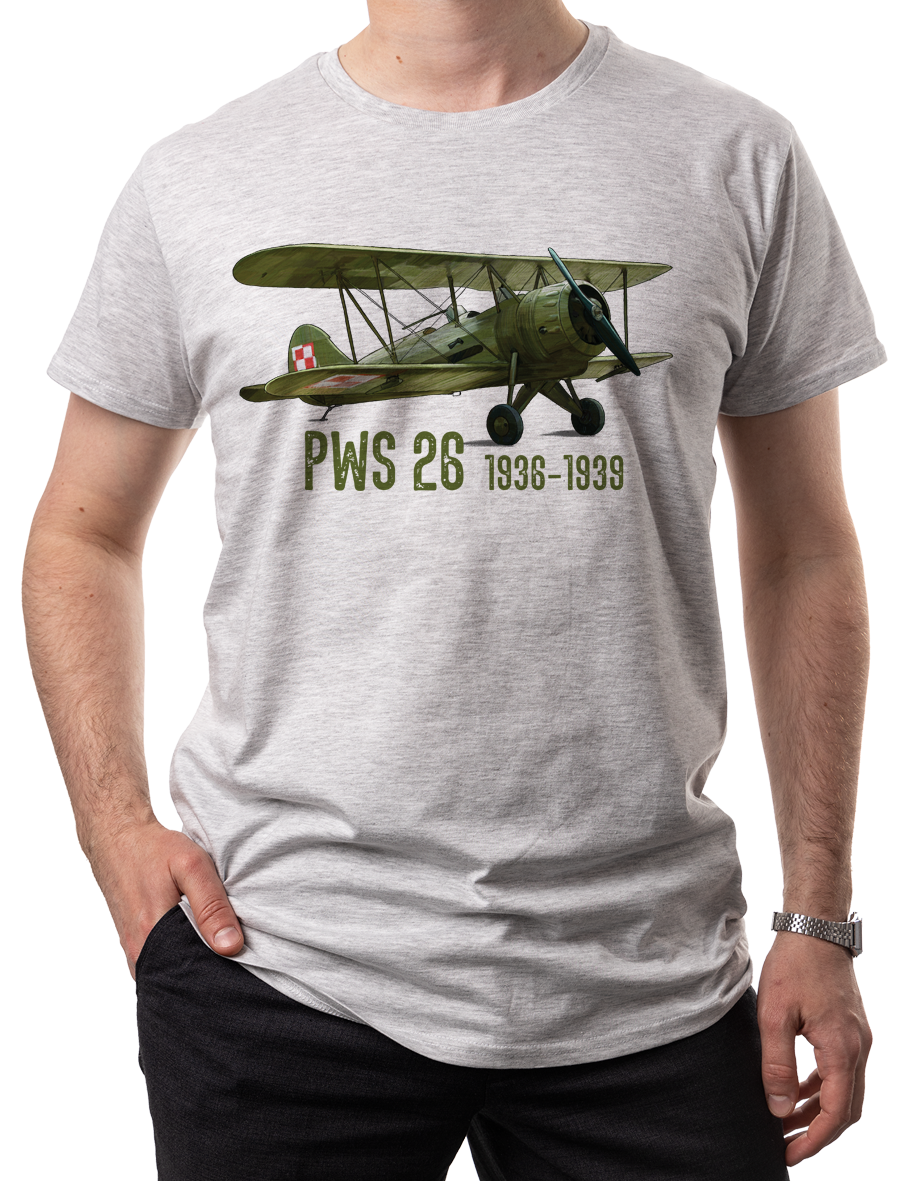 PWS-26 — koszulka (Kolor koszulki: jasnoszary melanż; Rozmiar: 12 - 14 lat; Rodzaj nadruku: PWS-26)