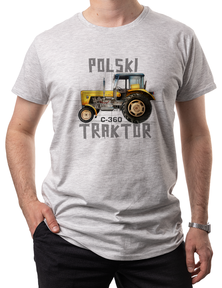 Ursus C-360 — koszulka (Kolor koszulki: jasnoszary melanż; Rozmiar: XL (męska); Rodzaj nadruku: Ursus C-360)