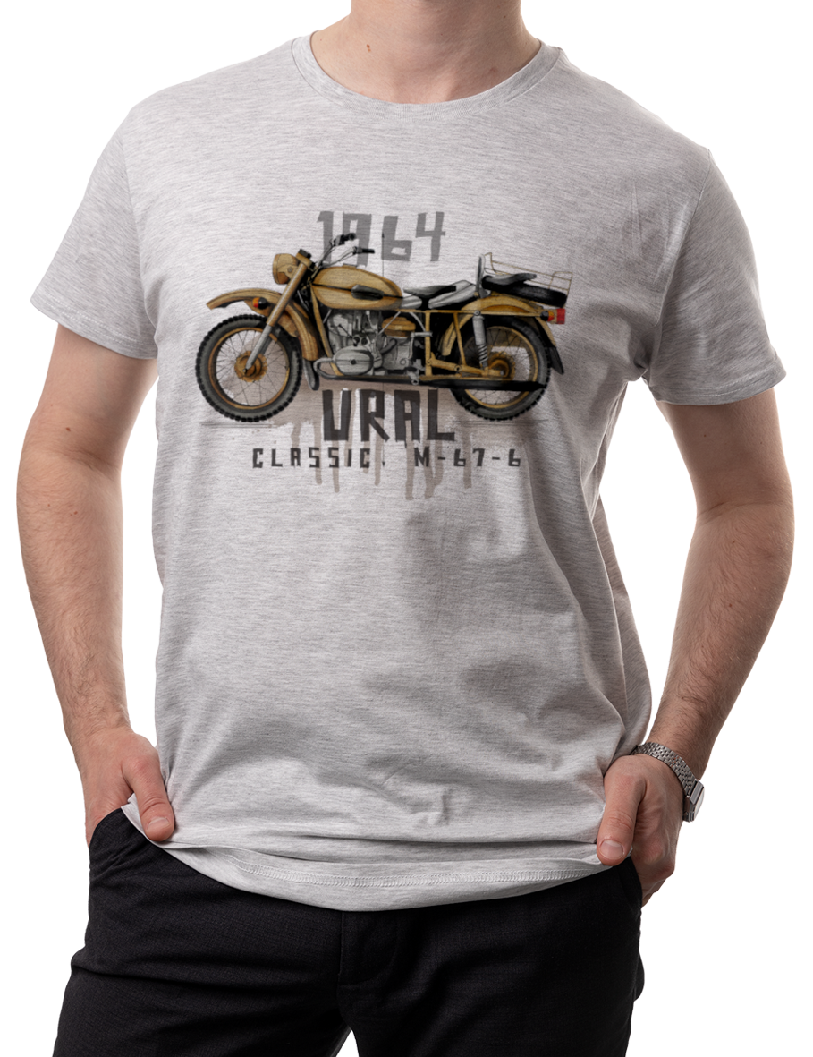 Ural — koszulka (Kolor koszulki: jasnoszary melanż; Rozmiar: 3XL (męska); Rodzaj nadruku: Ural)