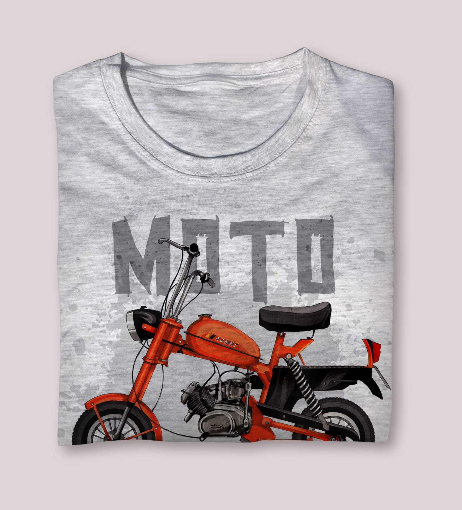 Motorynka — koszulka (Kolor koszulki: jasnoszary melanż; Rozmiar: 9 - 11 lat; Rodzaj nadruku: Motorynka)