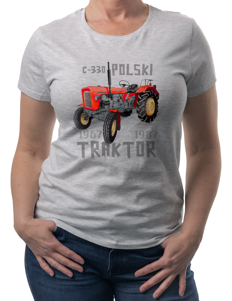 Ursus C-330 — koszulka (Kolor koszulki: jasnoszary melanż; Rozmiar: L (damska); Rodzaj nadruku: Ursus C-330)