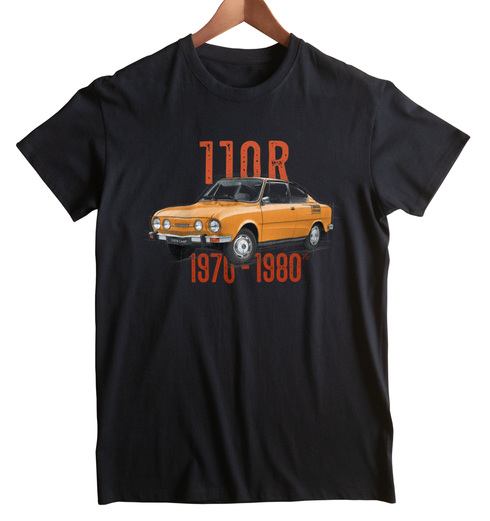 Škoda 110 R — koszulka (Kolor koszulki: czarny; Rozmiar: 4XL (męska); Rodzaj nadruku: Škoda 110 R)