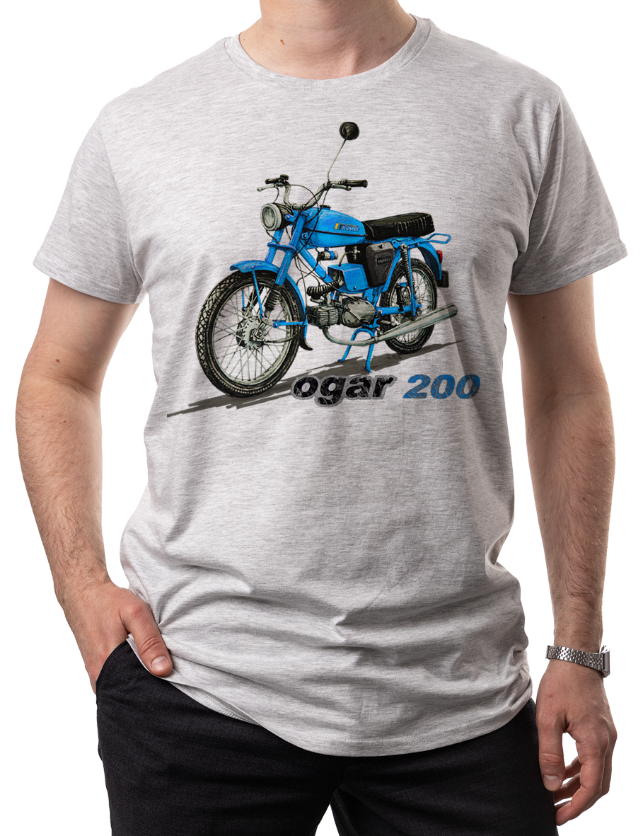 Ogar — koszulka (Kolor koszulki: jasnoszary melanż; Rozmiar: S (męska); Rodzaj nadruku: Romet Ogar 200)