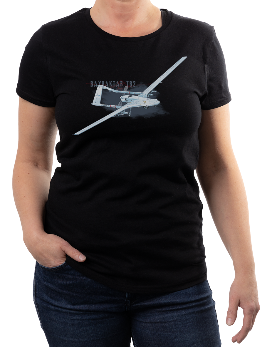 Bayraktar — koszulka (Kolor koszulki: czarny; Rozmiar: 3XL (damska); Rodzaj nadruku: Bayraktar TB2)