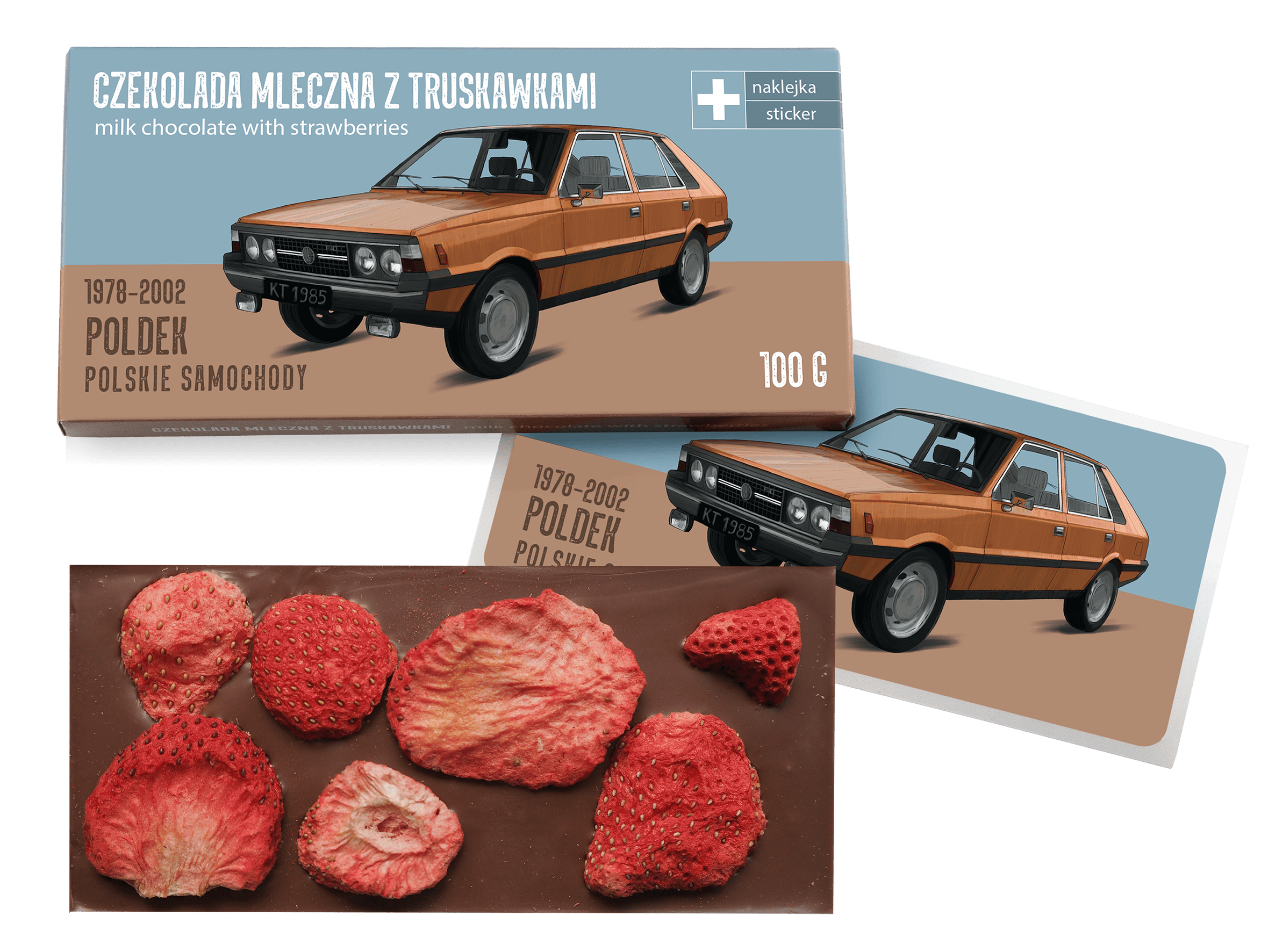 Polonez — czekolada mleczna z truskawkami z naklejką& CocoMoto