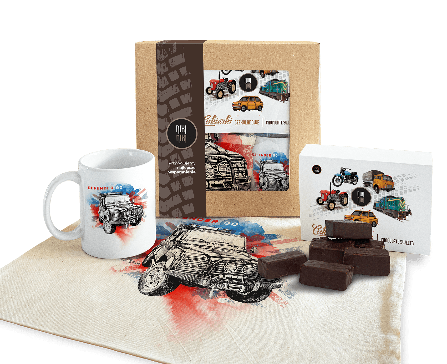 Land Rover — paczka (Zawartość paczki: bluza, torba, kubek, słodycze; Rozmiar koszulki / bluzy: XXL; Kolor koszulki / bluzy: szary; Rodzaj nadruku: De