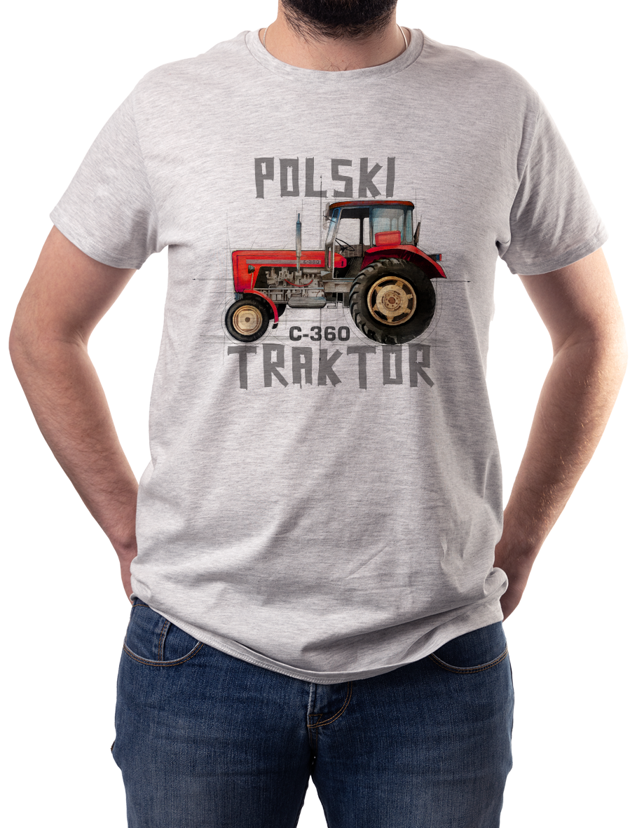 Ursus C-360 — koszulka (Kolor koszulki: jasnoszary melanż; Rozmiar: L (męska); Rodzaj nadruku: Ursus C-360)