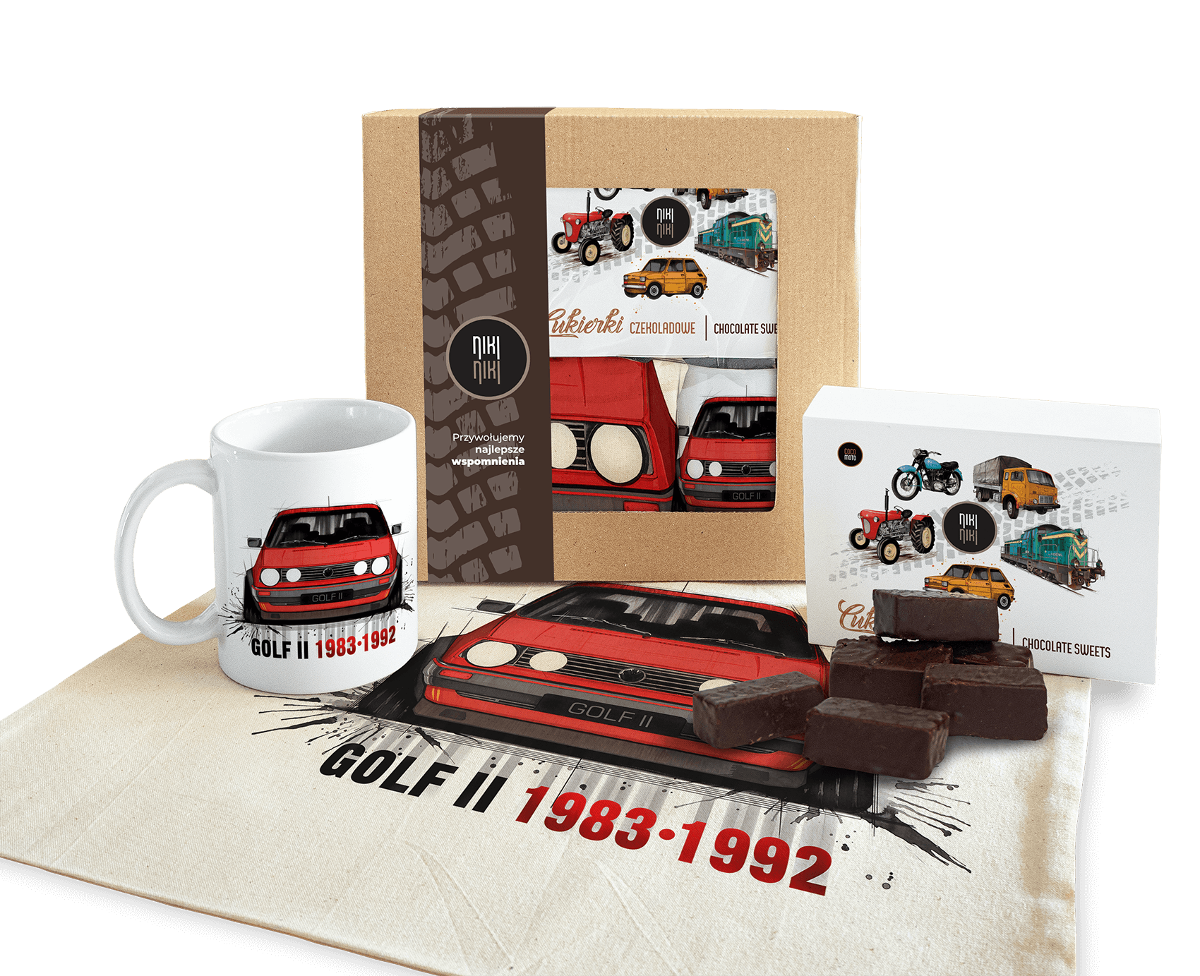 Golf II — paczka (Zawartość paczki: koszulka, torba, kubek, słodycze; Rozmiar koszulki / bluzy: 3XL (damska); Kolor koszulki / bluzy: jasnoszary melan