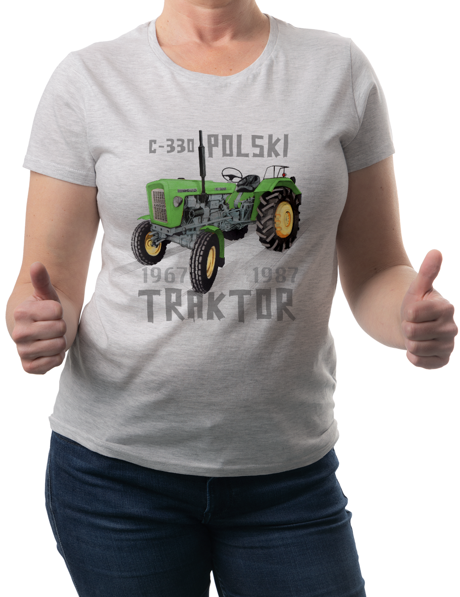 Ursus C-330 — koszulka (Kolor koszulki: jasnoszary melanż; Rozmiar: M (damska); Rodzaj nadruku: Ursus C-330)