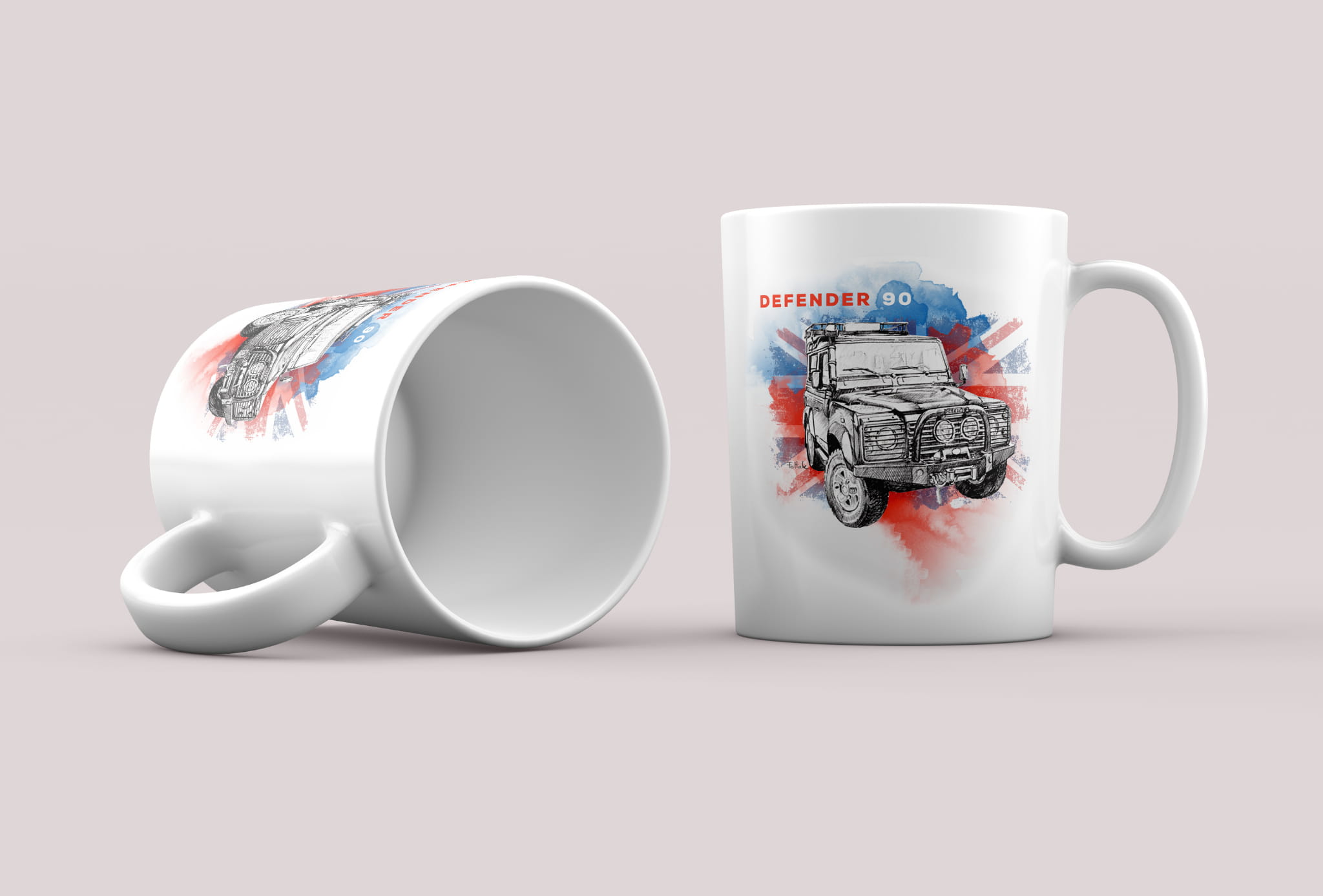 Land Rover — kubek (kolor nadruku: niebiesko-czerwony; Rodzaj nadruku: Defender)