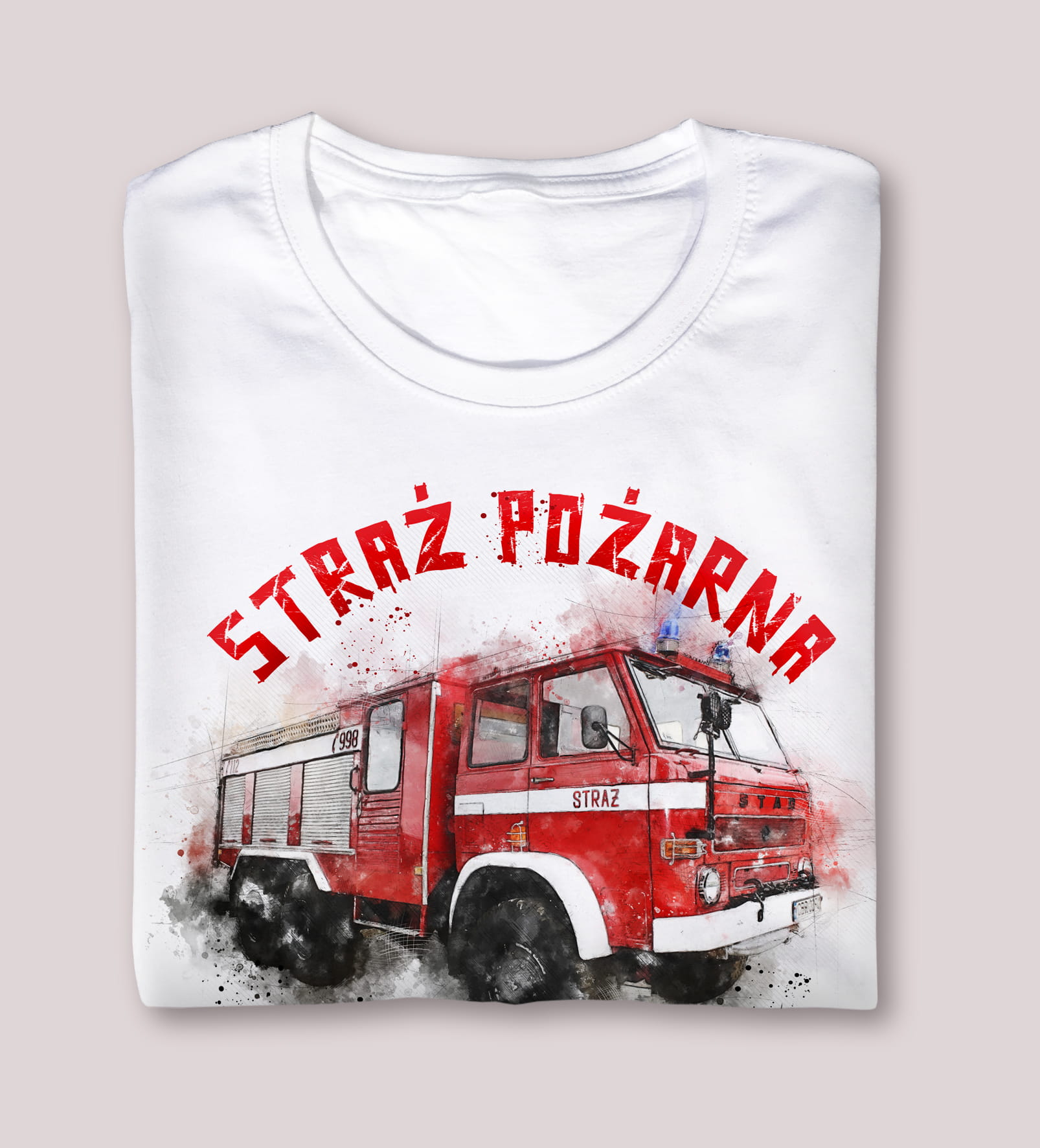 Straż Pożarna — koszulka (Kolor koszulki: biały; Rozmiar: 7 - 8 lat; Rodzaj nadruku: Straż Pożarna)