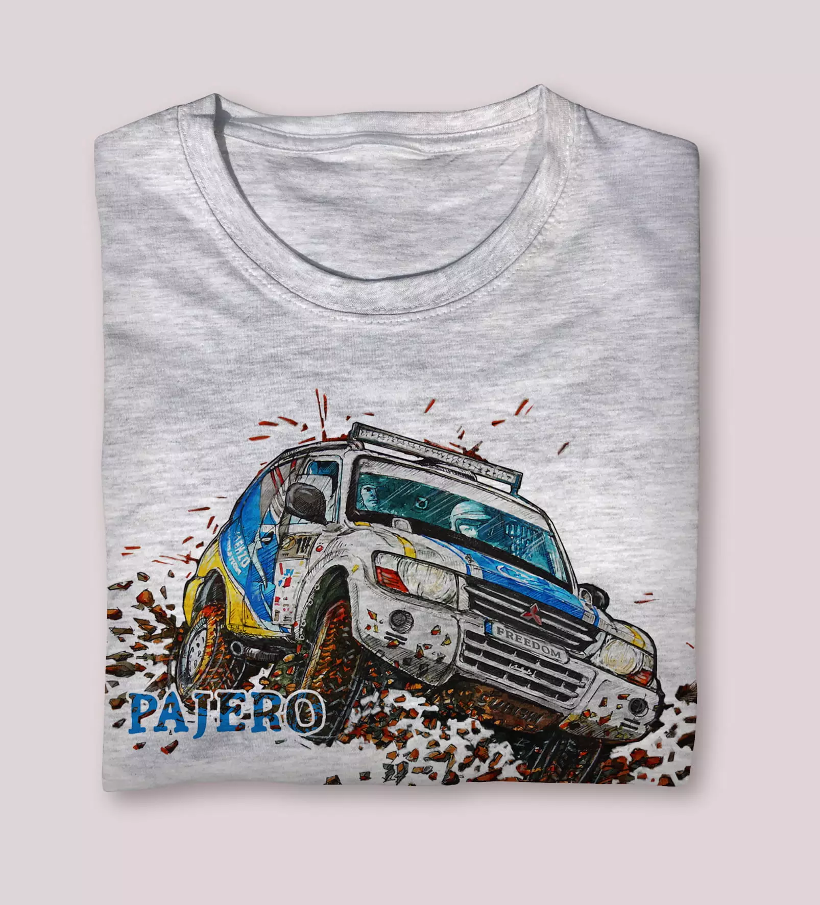 Mitsubishi Pajero — koszulka (Kolor koszulki: jasnoszary melanż; Rozmiar: 12 - 14 lat; Rodzaj nadruku: Mitsubishi Pajero)