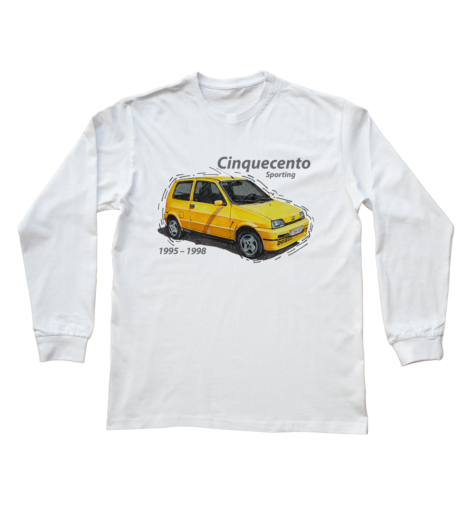 Cinquecento — bluzka z długim rękawem (Rozmiar: 3XL (dorosła); Kolor koszulki: biały; Rodzaj nadruku: Cinquecento)