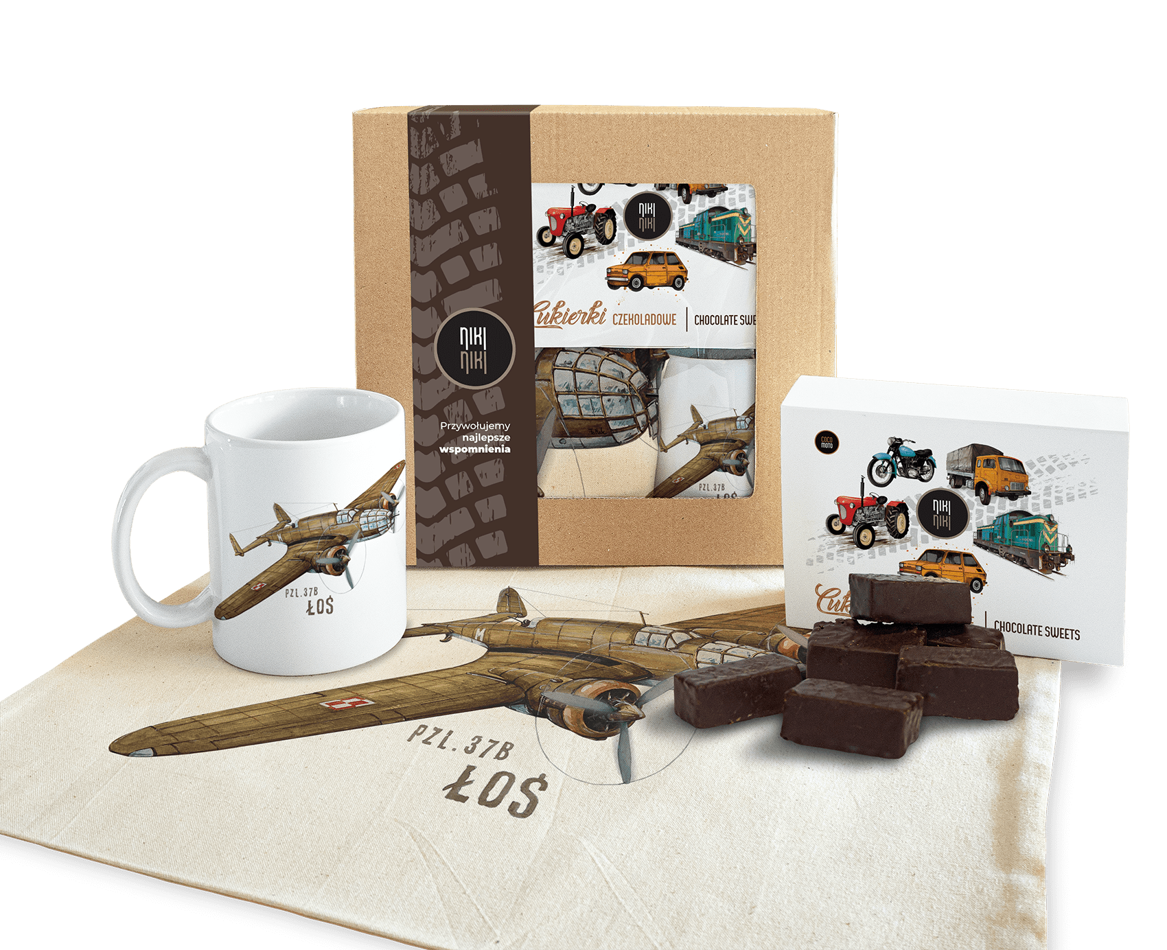 Łoś — paczka (Zawartość paczki: bluza - torba - kubek - słodycze; Rozmiar koszulki / bluzy: L; Kolor koszulki / bluzy: szary; Rodzaj nadruku: Łoś)