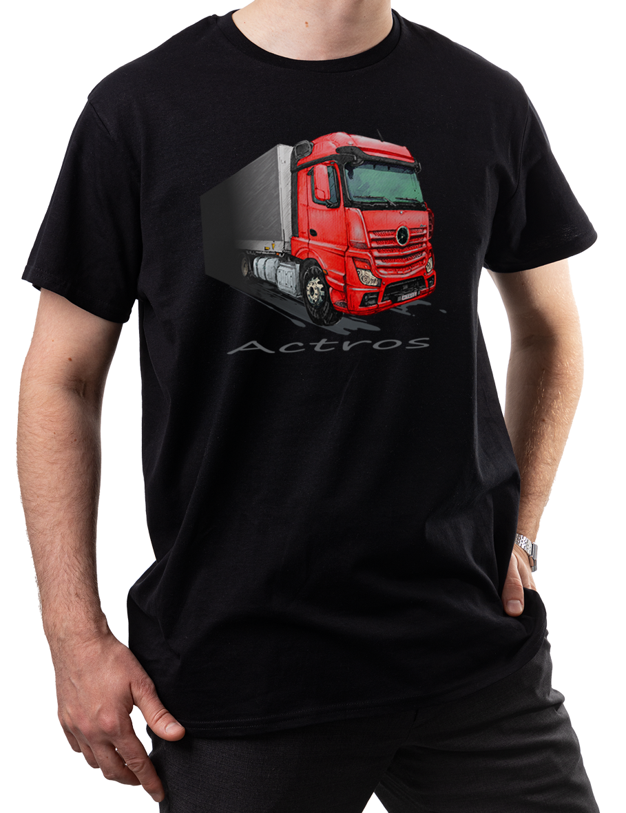 Mercedes-Benz Actros — koszulka (Kolor koszulki: czarny; Rozmiar: 4XL (męska); Rodzaj nadruku: Mercedes-Benz Actros)