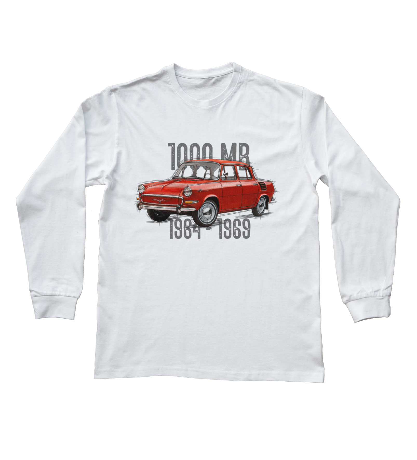 Škoda 1000 MB — bluzka z długim rękawem (Rozmiar: 3 - 4 lata; Kolor koszulki: biały; Rodzaj nadruku: Škoda 1000 MB)