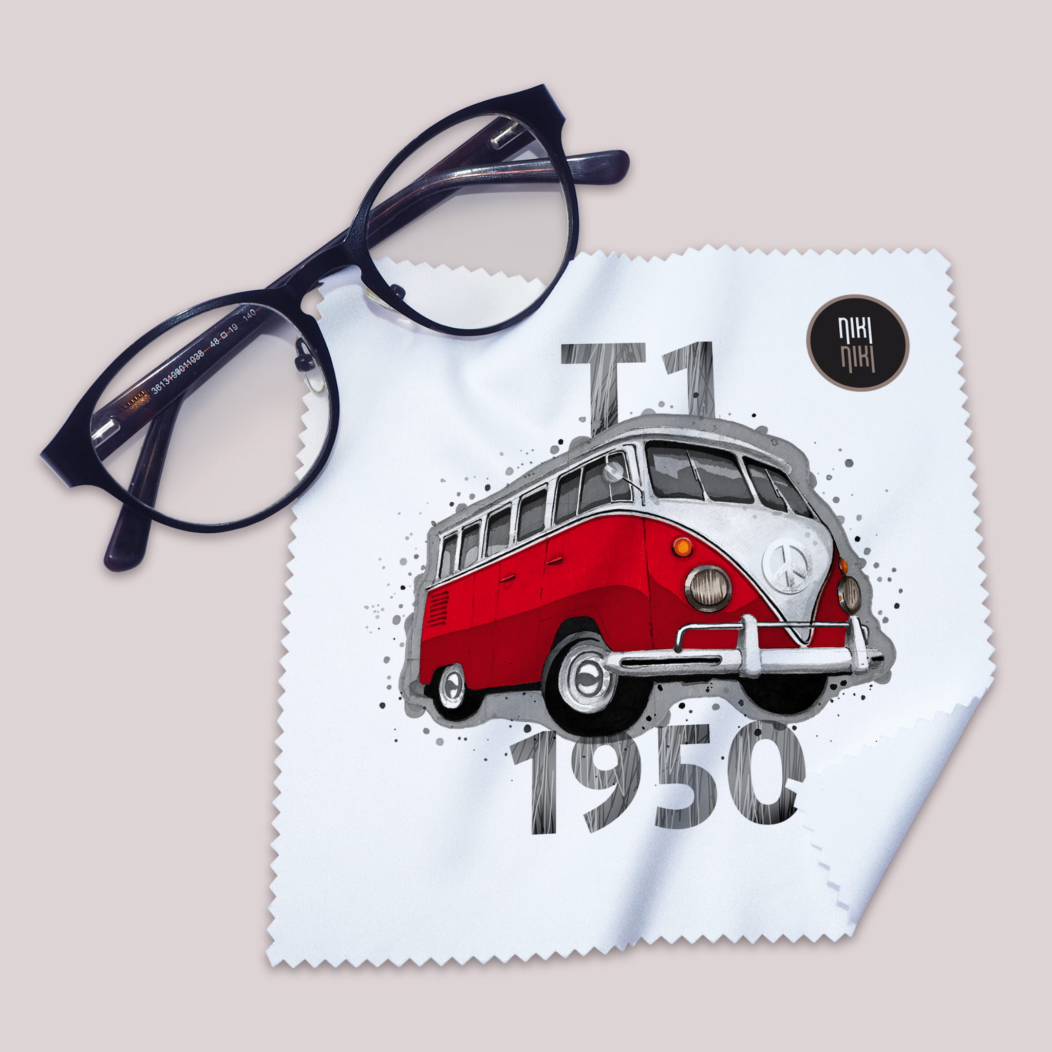 VW T1 — ściereczka (Kolor nadruku: czerwony; Rodzaj nadruku: VW T1)