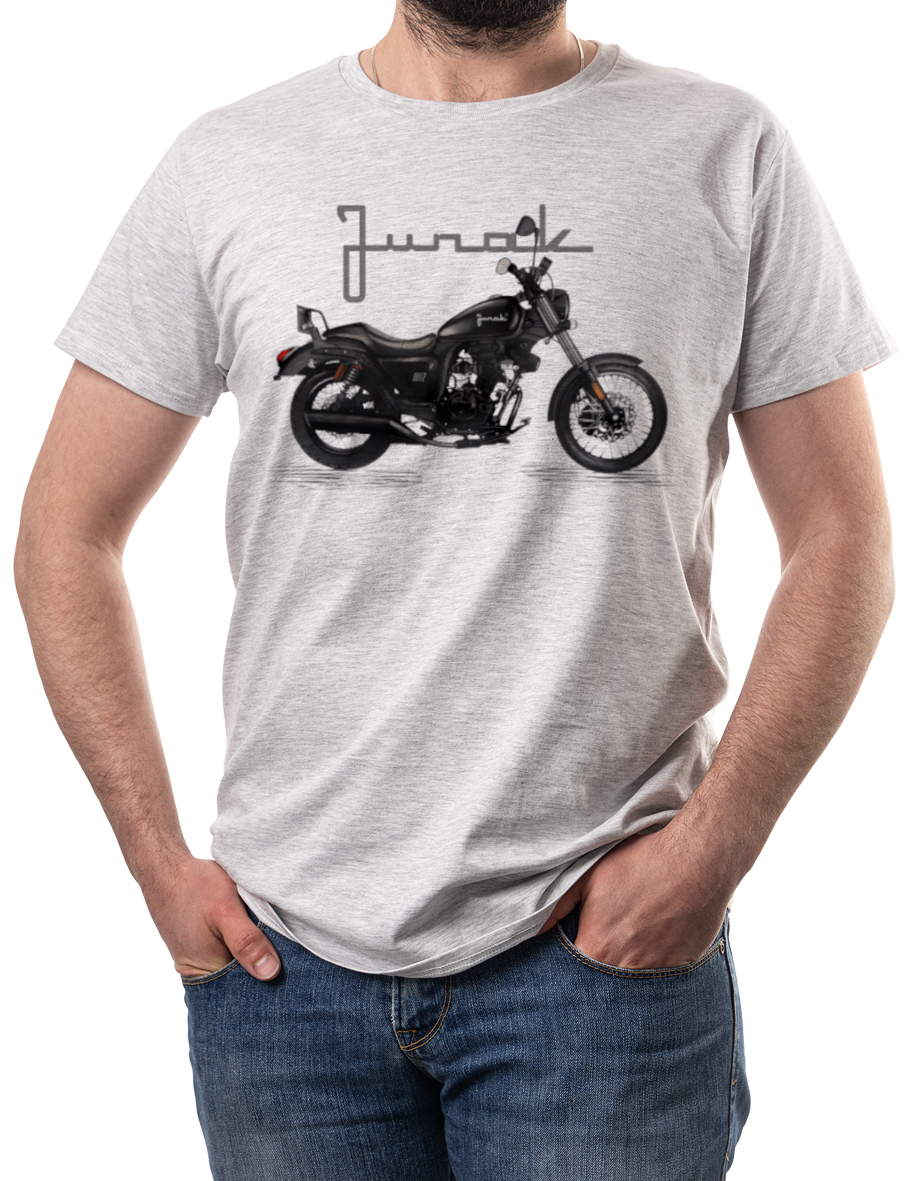 Junak M12 — koszulka (Kolor koszulki: jasnoszary melanż; Rozmiar: 4XL (męska); Rodzaj nadruku: Junak M12)