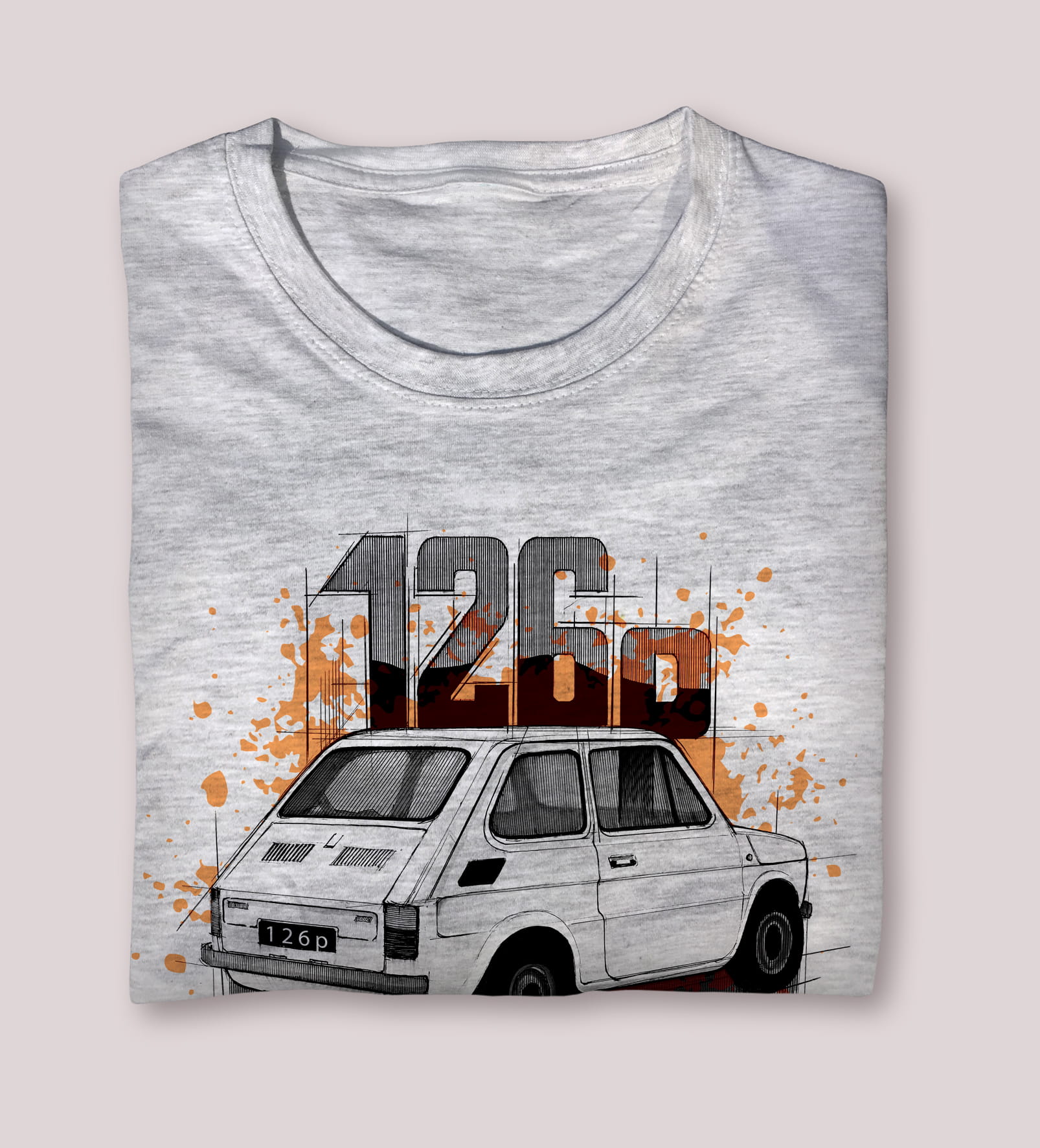 Mały Fiat — koszulka (Kolor koszulki: jasnoszary melanż; Rozmiar: 9 - 11 lat; Rodzaj nadruku: Mały Fiat)