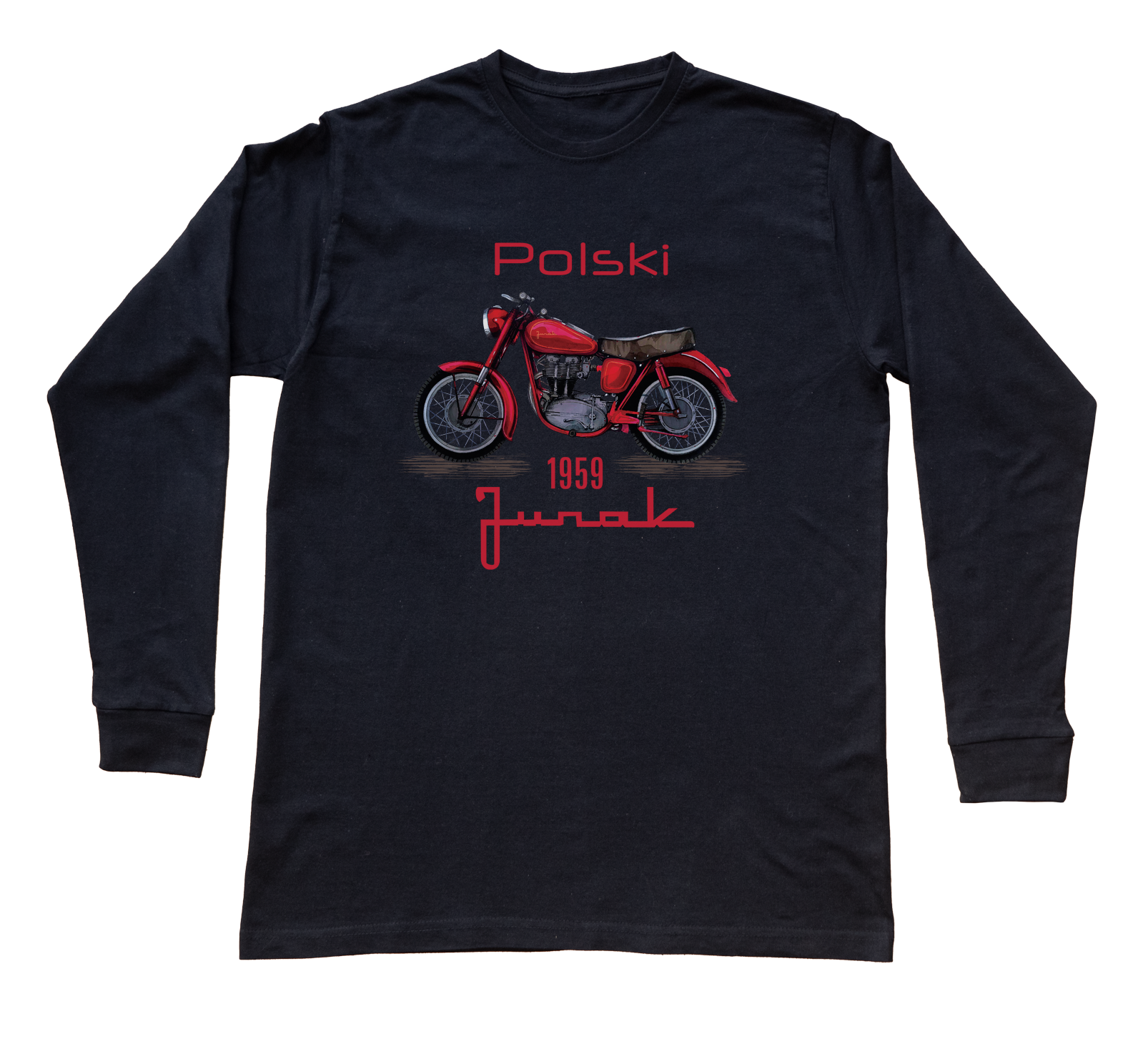 Junak — bluzka z długim rękawem (Rozmiar: XS (dorosła); Kolor koszulki: czarny; Rodzaj nadruku: Junak)