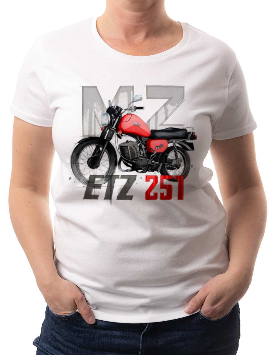 MZ ETZ 251 — koszulka (Kolor koszulki: biały; Rozmiar: L (damska); Rodzaj nadruku: MZ ETZ 251)