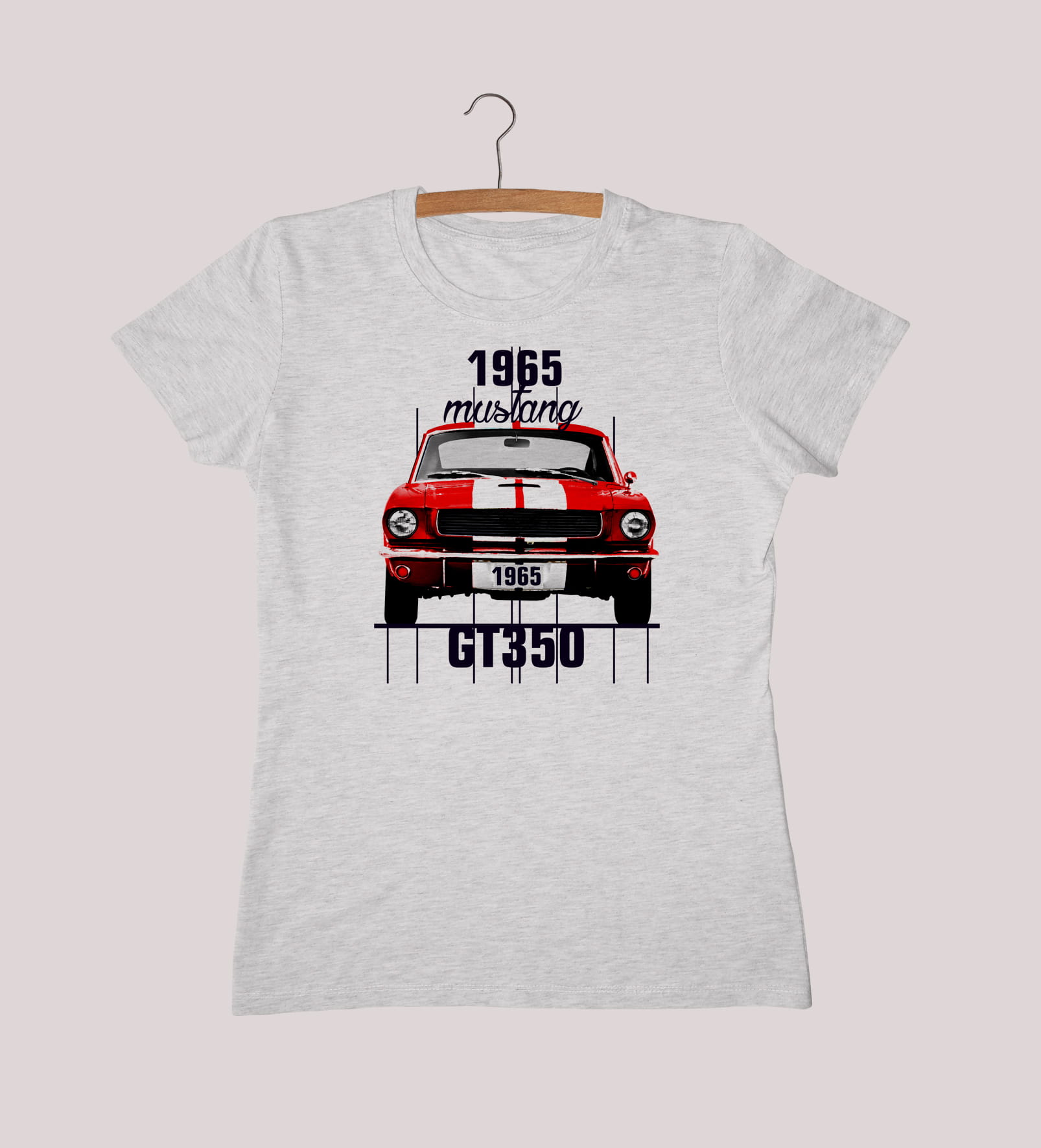 Ford Mustang — koszulka (Kolor koszulki: jasnoszary melanż; Rozmiar: XXL (damska); Rodzaj nadruku: Mustang)