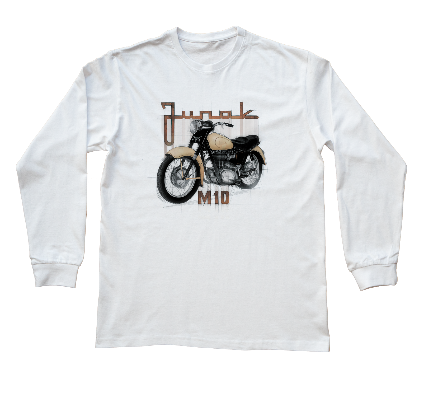 Junak M10 — bluzka z długim rękawem (Rozmiar: 3XL (dorosła); Kolor koszulki: biały; Rodzaj nadruku: Junak M10)